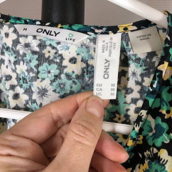 Only Riri i Gron Green Yellow Balloon Short Sleeve‎ Wrap Blouse Sz M - Picture 10 of 10